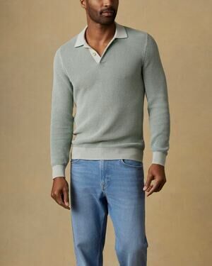 Faherty Long Sleeve Sunwashed Sea Break Polo Sweater S NEW Green Waffle Knit Top